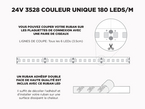 Ruban LED IP20 24V 3528 Blanc à 180 LEDs/m - 25m (Ruban seul)