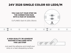 24V 5m iP65+ 3528 White LED Strip - 60 LEDs/m (Strip Only)