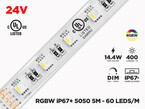 24V 5m iP67 RGB+W 5050 LED Strip - 60 LEDs/m (Strip Only)