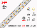 Ruban LED IP20 24V 2216 Couleur Unique à 300 LEDs/m - 25m (Ruban seul), Couleur-Température: 2700K Blanc Chaud