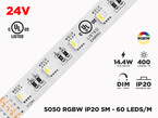 Ruban LED iP20 24V RGB+W 5050 à 60 LEDs/m - 5m (Ruban seul)