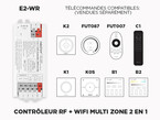 E2-WR Controleur LED RF + WIFI 2 en 1 (Couleur Unique et Blanc Ajustable CCT) 1 à 8 zones à relai de signal automatique