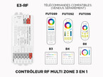 E3-RF Controleur LED RF 3 en 1 (RGB, RGB+W, RGB+CCT) 1 à 8 zones à relai de signal automatique