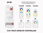 E3-RF 3 in 1 RF LED Controller (RGB, RGB+W, RGB+CCT) 1 to 8 Zones Self repeating