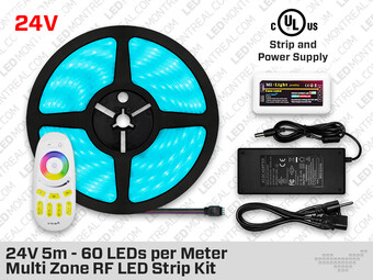 24V Kit Ruban LED Haute Intensité iP65+ 5050 RGB à 60 LEDs/m - 5m à 10m