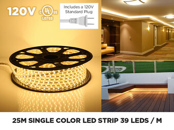 120V 50m iP67 2835 Single Color LED Strip - 39 LEDs/m