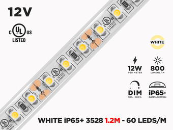 12V 1.2m (4') iP65+ 3528 Single Color LED Strip - 120 LEDs/m (Strip Only)