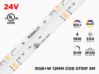 24V 5m iP20 12mm COB LED strip - RGBW