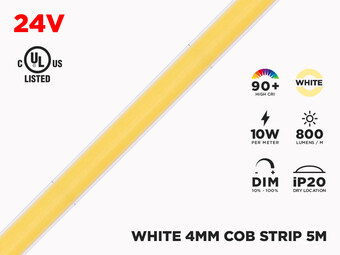 24V 5m iP20 4mm COB LED strip - White