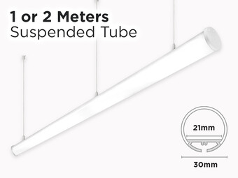 1 or 2 m Suspended Architectural LED Tube Profile for LED Strip - 30mm diameter