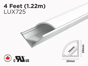Profilé d’aluminium 45 degrés intérieur et extérieur de 4 pieds pour ruban LED (LUX725)