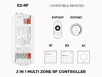 E2-RF 2 in 1 RF LED Controller (Single Color and CCT Adjustable White) 1 to 8 Zones Self repeating