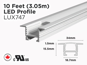 10 feet interior and exterior recessed aluminum U shape profile for LED Strip (LUX747)