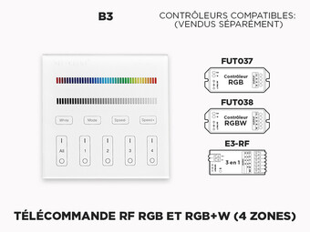 Télécommande Murale RF 4 Zones pour Rubans LED RGB et RGBW (B3)