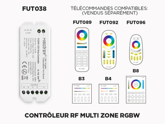 Contrôleur LED RGB+W RF 1 à 8 zones à relai de signal automatique (FUT 038)