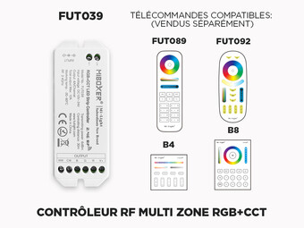 Contrôleur LED RGB+CCT RF 1 à 8 zones à relai de signal automatique FUT039 (Amélioré)