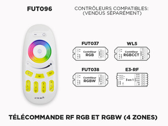 Télécommande RF 4 zones pour Rubans LED RGB et RGB+W (FUT096)