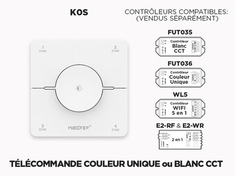 K0S Télécommande Murale RF 4 Zones pour Rubans LED Couleur Unique