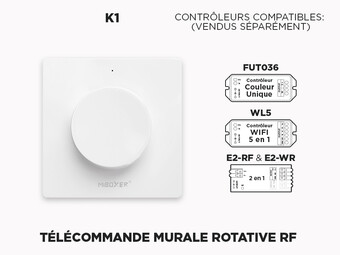 Télécommande Murale Rotative RF 1 Zone pour Rubans LED Couleur Unique (K1)