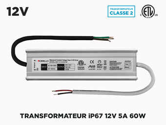 Transfo LED Intérieur Extérieur iP67 12V 5A (60W)