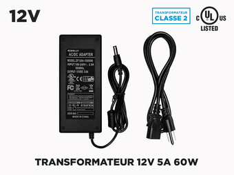 Transfo 12V 5A (60w) pour Rubans LED