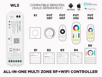 5 in 1 Wi-Fi Controller for LED Strips - Alexa and Google Assistant (WL5)