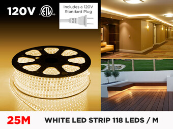 120V 25m iP67 2835 Single Color LED Strip - 118 LEDs/m