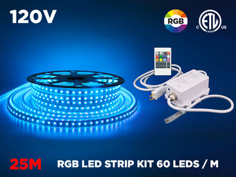 120V RGB LED Strip Kit with IR controller – 25 Meter