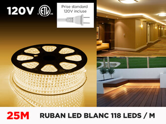 Ruban LED iP67 120V 2835 Blanc à 118 LED/m (25m)