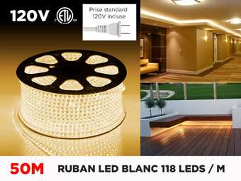 Ruban LED iP67 120V 2835 Blanc à 118 LED/m (50m)