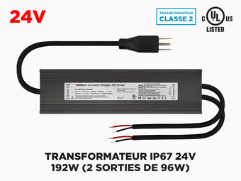 Transfo LED 24V DC 192W (2x96W) Classe 2 non dimmable