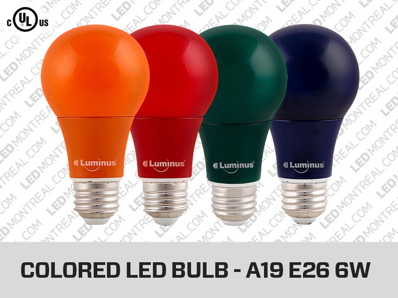 Ampoule LED A19 6W de couleur (Ambre, Bleu et Vert)