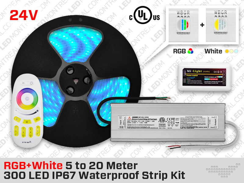 24V IP68 300 RGB+W LED Strip Kit with Outdoor Driver - 10 to 20m