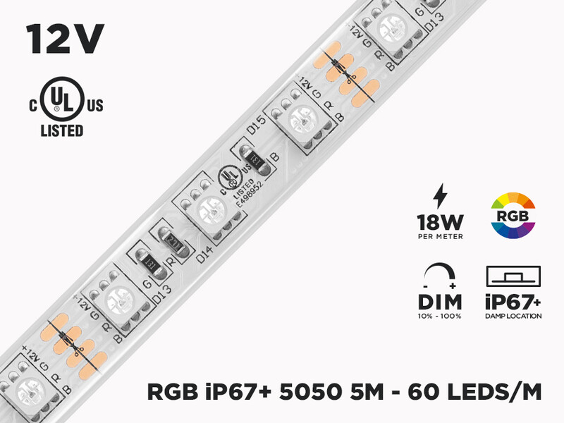 12V 5m Weatherproof iP67 Super Bright RGB 5050 LED Strip - 60 LEDs/m (Strip Only)