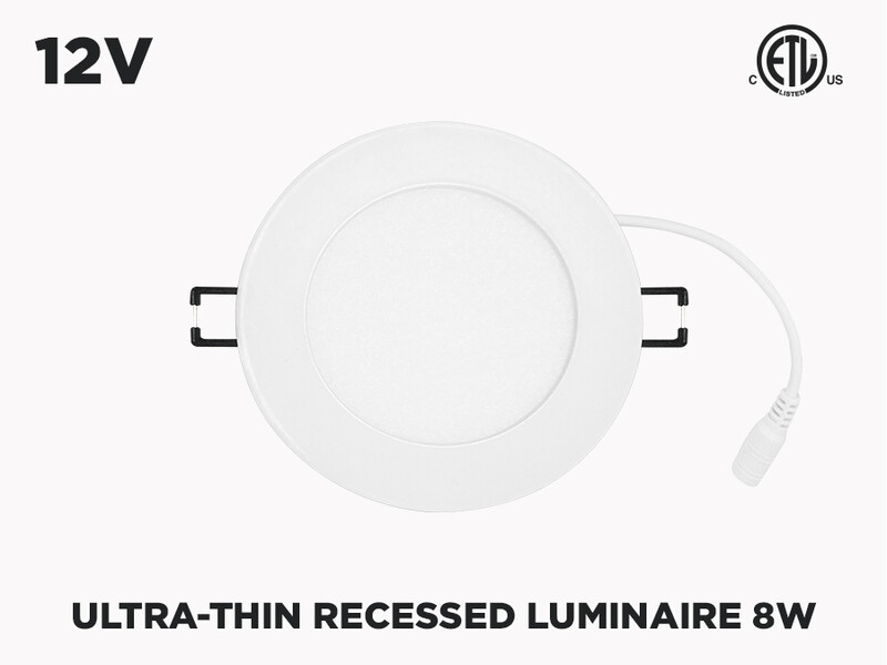 Ultra-thin 12VDC 120mm LED Recessed Luminaire (8W), Color-Temperature : 3000K Warm White