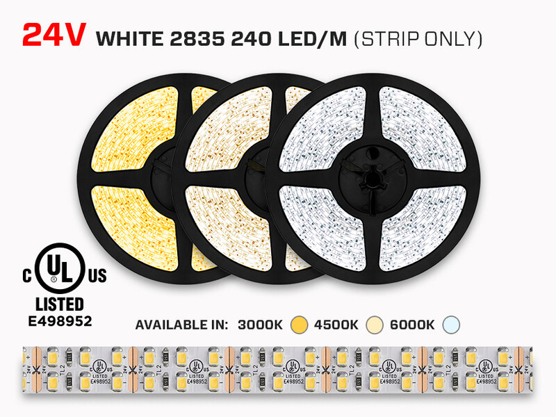 LIQUIDATION - 24V 5m iP20 2835 Double Row LED Strip - 240 LEDs/m (Strip Only), Couleur-Température: 6000k Blanc Froid