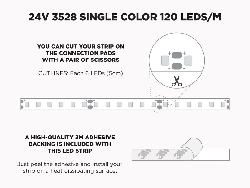 24V 8m iP20 3528 White LED Strip - 120 LEDs/m (Strip Only)