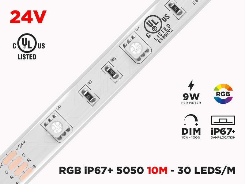 24V 10m iP67 RGB 5050 LED Strip - 30 LEDs/m (Strip Only)