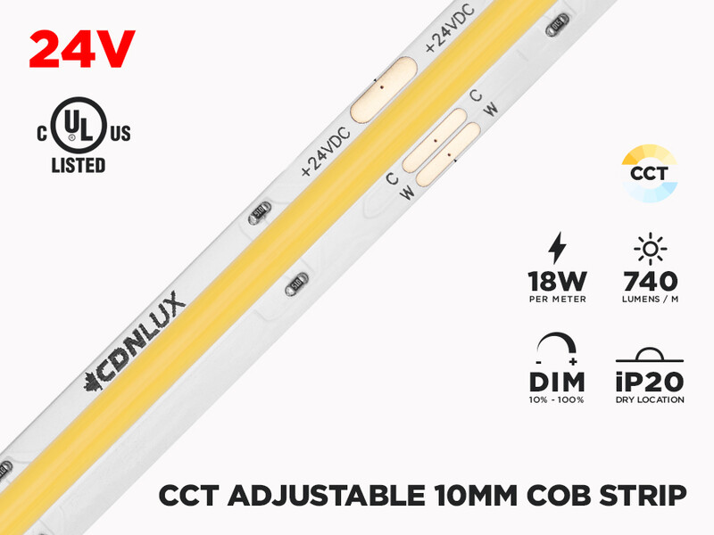 24V 5m iP20 10mm COB LED strip - Warm White to Cool White Adjustable