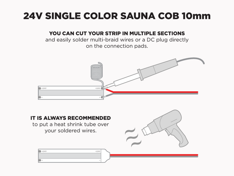 24V 5m iP67 10mm COB LED Strip for Sauna - White - Features: Solder