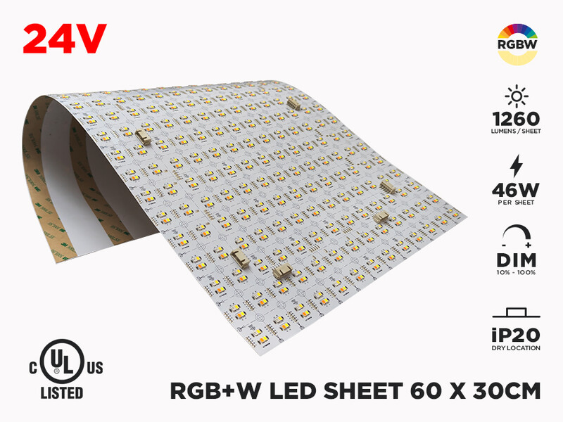 RGBW LED Sheet 60x30cm (46W per Sheet), Color-Temperature : 3000K Warm White