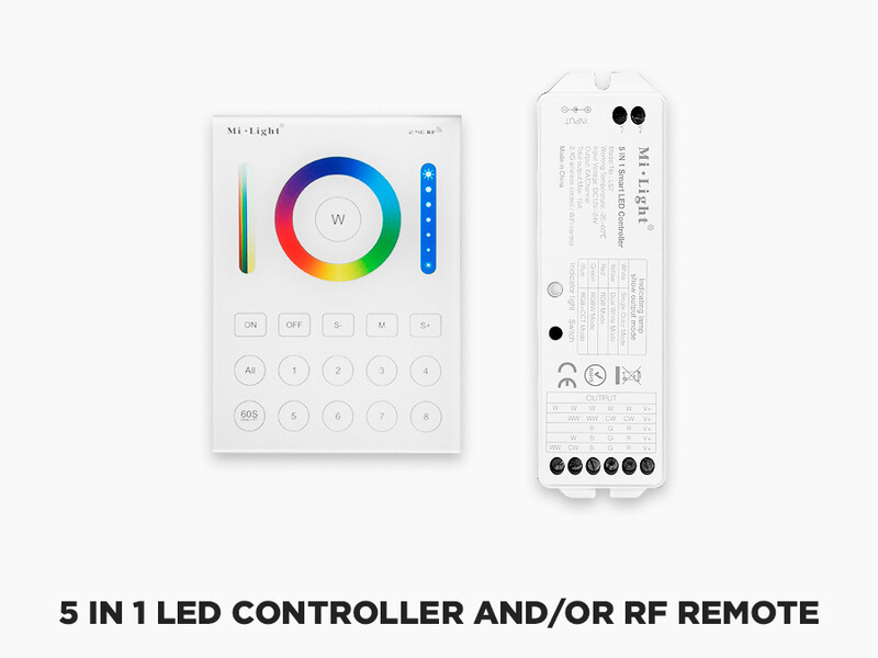 5 in 1 Wall Mounted RF Multi Zone Panel and-or Controller for RGB LED Strips (8 Zones)