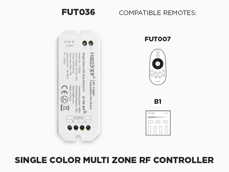 1 to 4 Zones Self repeating RF Single Color LED controller - FUT036 (Upgraded)