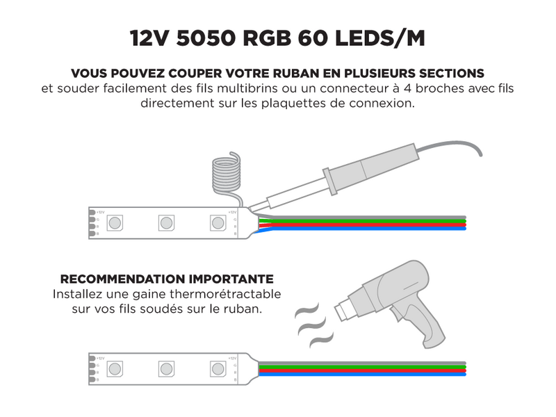 Ruban LED iP65+ 24V RGB 5050 Haute intensité à 30 LEDs/m - 10m (Ruban seul)