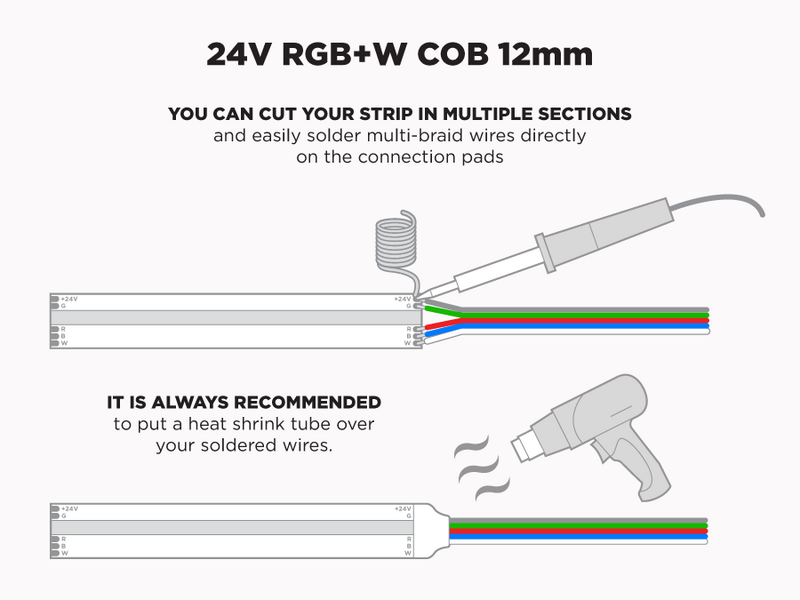 24V 5m iP20 12mm COB LED strip - RGB+W