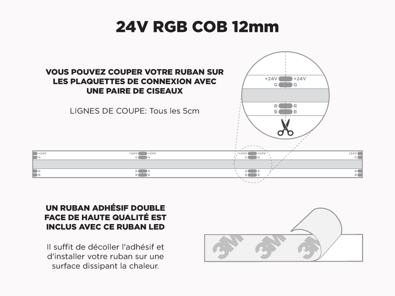 Ruban LED COB 12mm iP20 24V RGB - 5m
