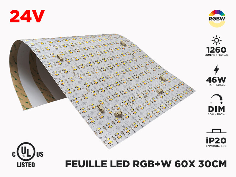 Feuille LED RGBW 24V 60x30cm (46W), Couleur-Température: 4000K Blanc Naturel