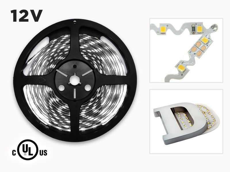 12V 5m iP20 Bendable 2835 White LED Strip - 60 LEDs/m (Strip Only), Color-Temperature : 4000K Natural White