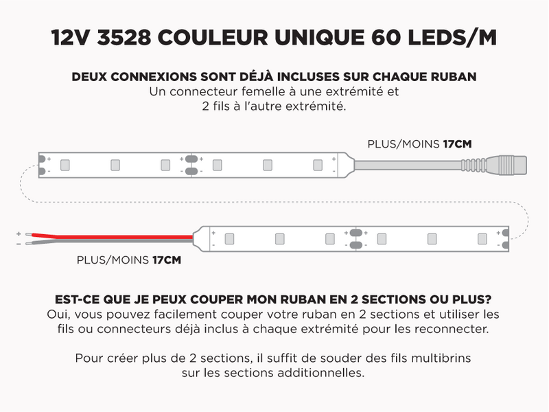 Ruban LED Extérieur iP67 12V 3528 Blanc à 60 LEDs/m - 5m (Ruban seul)