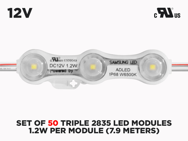 Set of 50 Triple 2835 LED Samsung Modules ( 1.2w per Module ), Color-Temperature : 6000-7000K Cool White